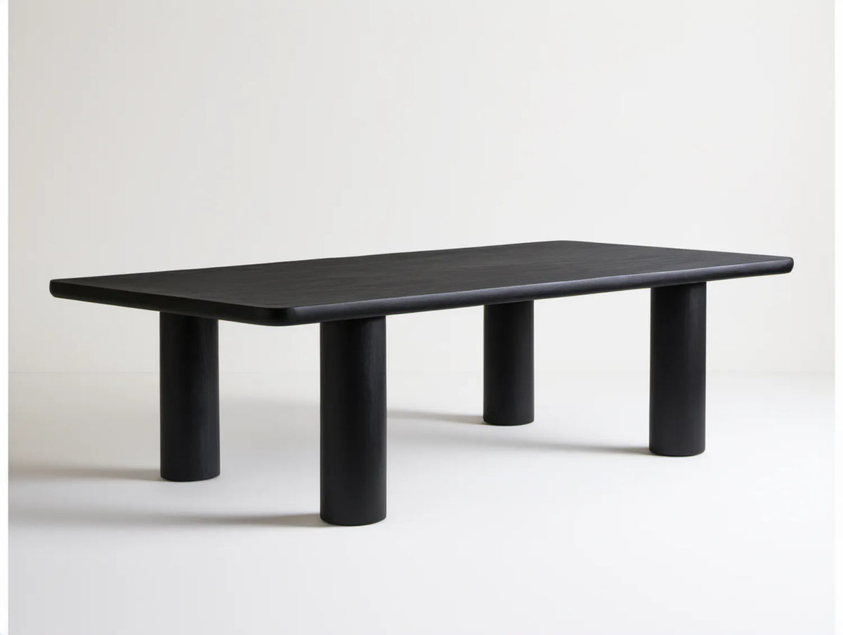 Czarny stół z litego drewna kauczukowego 180 x 90 x 75 cm z zaokrąglonymi narożnikami