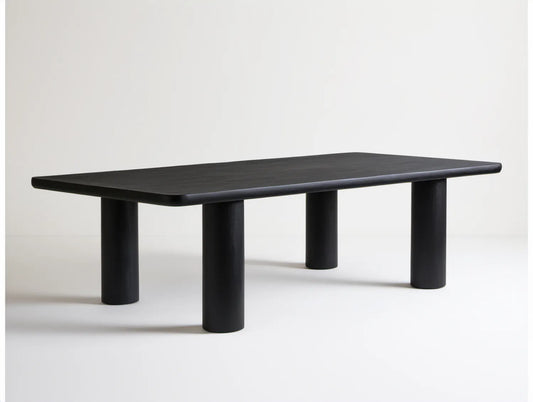 Czarny stół z litego drewna kauczukowego 180 x 90 x 75 cm z zaokrąglonymi narożnikami