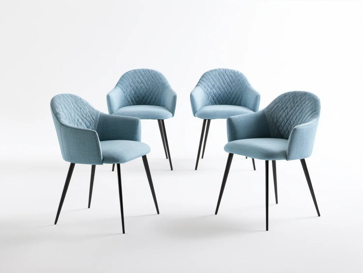 Zestaw 4 tapicerowanych krzeseł z podłokietnikami, jasnoniebiesko-czarny, 56 × 60 × 83 cm