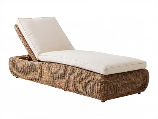 Regulowany leżak ogrodowy z technorattanu PE brązowo-beżowy 200 x 70 x 33 cm