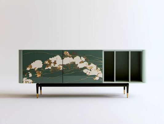 Zielony kredens MDF 200 x 45 x 85 cm z 2 drzwiami i 2 otwartymi wnękami