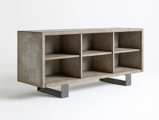 Industrialny kredens z 6 otwartymi wnękami, szary beton/czarny, 120 × 40 × 75 cm